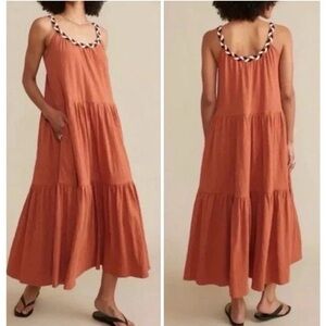 Marine Layer Andrea Knit Midi Dress in Baked Clay Small Pockets Tiered